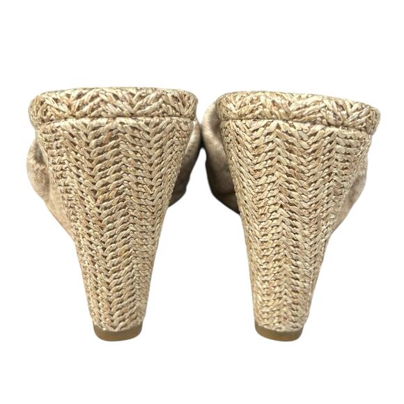 Silent D X Anthropologie Katie Raffia Tan Leather Wedge Sandals Size 37 US 6.5 - Picture 8 of 11